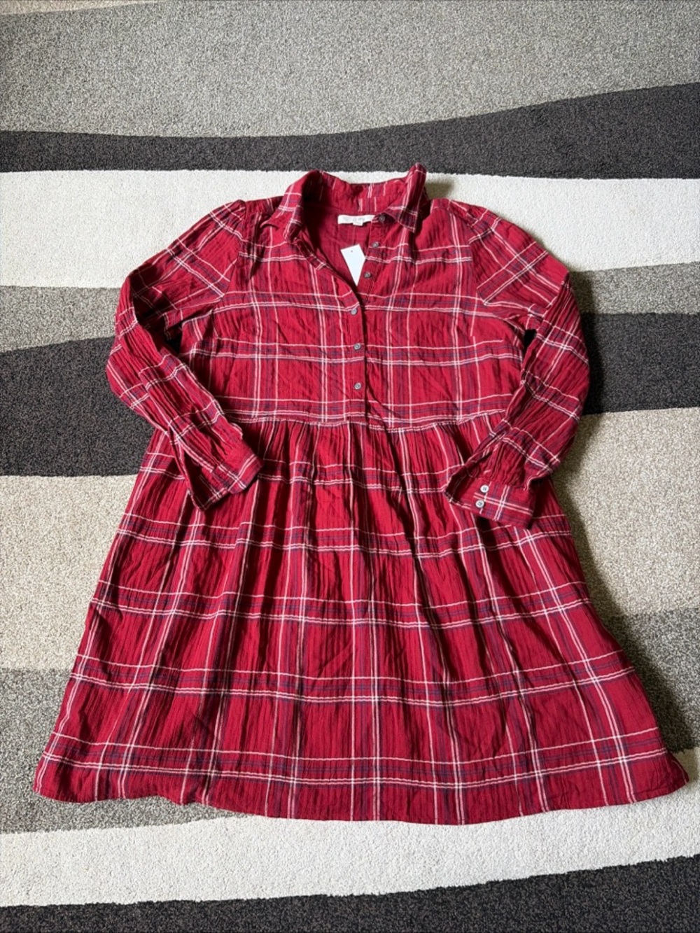 LOFT Red Plaid Dress Size L Long Sleeve NWT